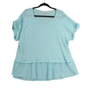 Cato‎ Woman Aqua Blue Textured Knit Chiffon Layered Hem Blouse Plus Size 18/20W